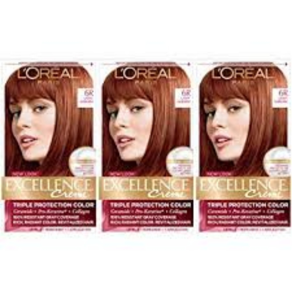 Three unopened boxes of L'Oreal Light Auburn